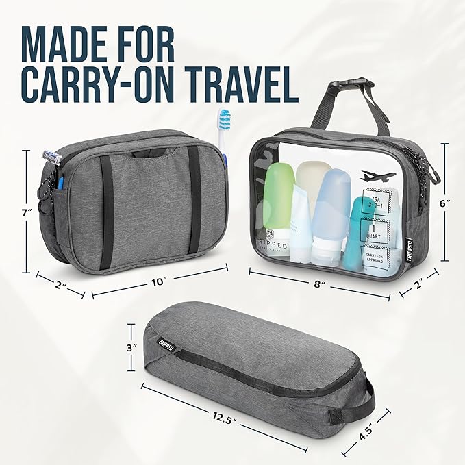Toiletry Bag Kit Set: Hanging Travel Toiletry Bag + 311 TSA Cosmetic Liquid Bag + Ultralight Accessory Organizer Pouch