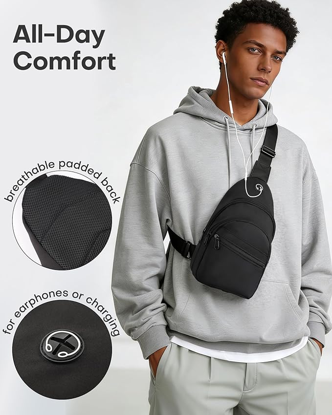 HOTOR Sling Bag - Crossbody Bag & Shoulder Bag for Women & Men with Adjustable Strap, for Travel and Camping Essentials - Black 7.5" x 3.4" x 14.2"