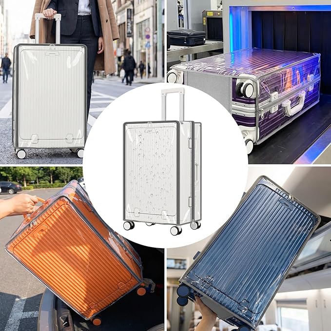 Yotako Clear Luggage Cover Protector with Front Pocket Zipper, 30 Inch Luggage Covers for Front Open Suitcase Wheeled Suitcase 30", No Disassembly