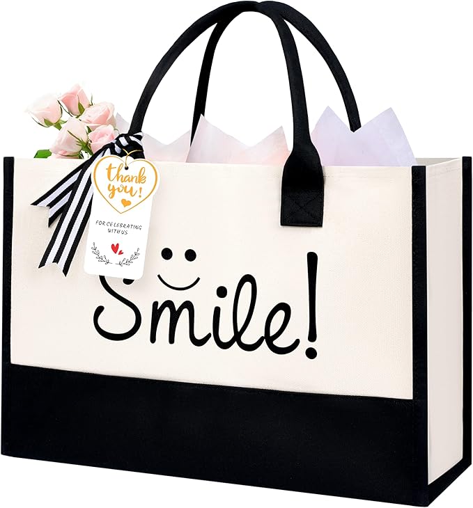 BAGAIL Initial Tote Bag, Personalized Birthday Gifts for Women, Teacher, Friends, Mom, Wedding, Monogrammed Beach Bag