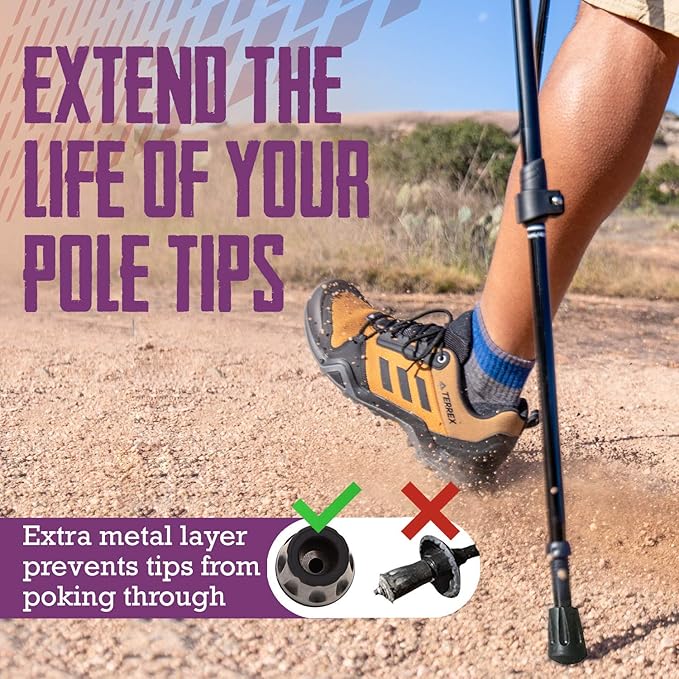 TrailBuddy Walking Stick Tips - Pack of 6 Replacement Rubber Cane Tips Fit Most Trekking & Hiking Poles w/Shock Absorption, Grip & Traction Protectors - 11mm Diameter