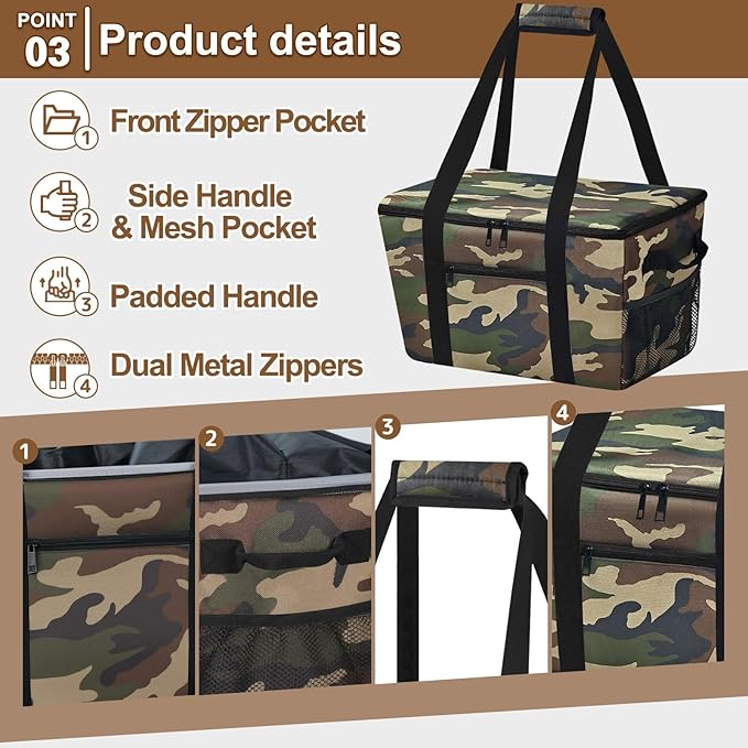 Reusable Grocery Bag – Expandable Insulated Cooler Bag with Bottom Board, Collapsible Insulated Shopping Bag with Zipper & Drawstring, Heavy Duty Tote Bag for Shopping, Delivery, Picnic, Beach