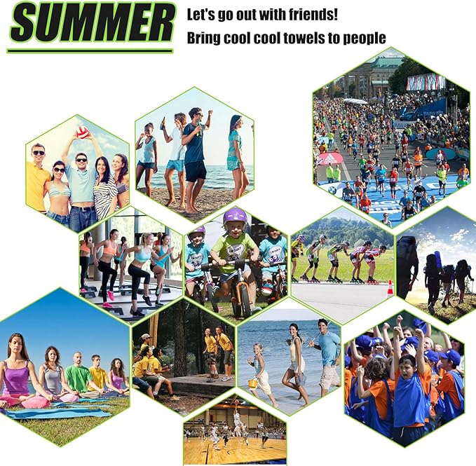 Cooling Towels (40"x 12", Pack of 10) for Neck and Face, Cold Towel for Hot Weather, Sports, Workout, Fitness, Gym, Yoga, Golf, Pilates, Travel, Camping & More