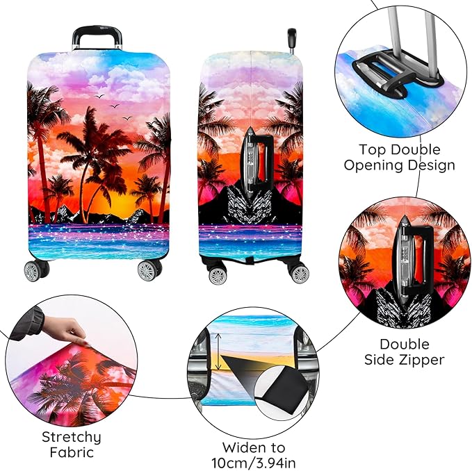 Luggage Covers for Suitcase Elastic Suitcase Covers Luggage Protector Anti-scratch Fits 28-30 Inch Sunset Coconut Tree