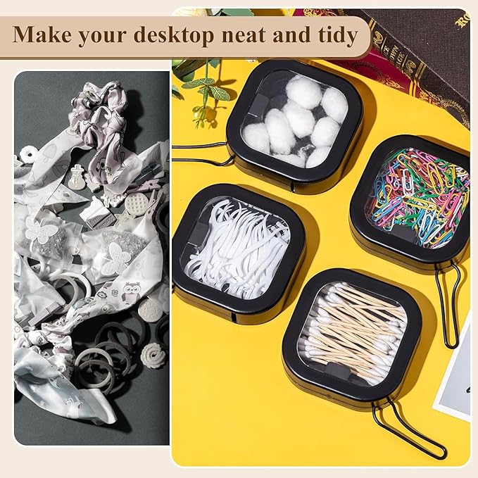 Hair Tie Organizer,Portable Travel Qtip Holder,Bathroom Storage Organizer Qtip Dispenser Cotton Swabs Dispenser Kids Hair Accessory Box with Lid for Bathroom (2pcs,Black&White)
