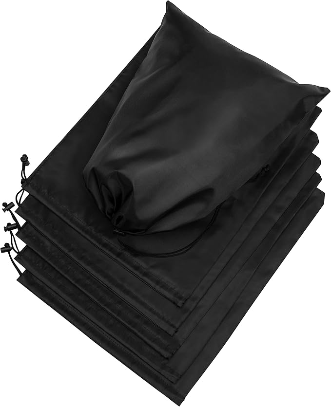 PALTERWEAR Drawstring Pouch with Toggle (12 x 16 Inch, 6 Pack, Black) Nylon Cinch Bag for Travel, Shoes, Gym and Storage
