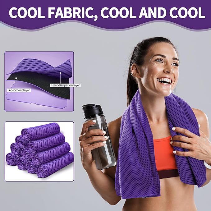 Honoson 10 Pcs Cooling Towel Bulk - Neck & Face Cool Chilly Towels Microfiber Breathable Sport Sweat Rag for Gym, Yoga, Travel, Camping, Running, Outdoor (Purple)