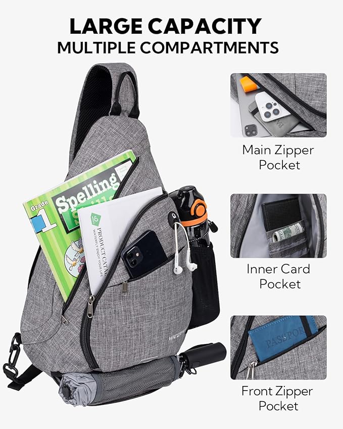 WATERFLY Sling Bag Sling Backpack Small Crossbody Shoulder Bag for Men Women Traveling Cycling Hiking Daypack