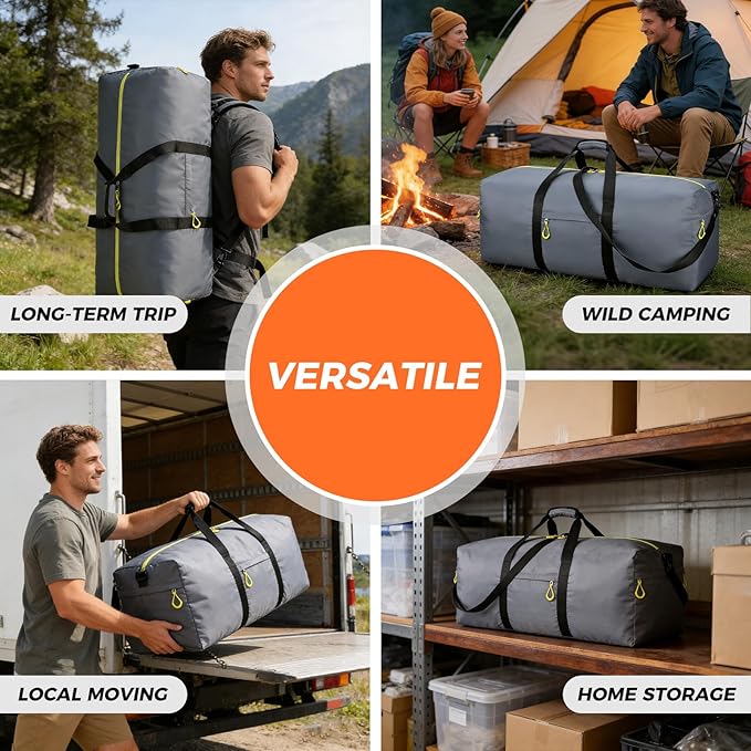 Uarition 100L Extra Large Duffle Bag for Travel, 3 In 1 Travel Duffel Bags for Men and Women, Foldable Duffle Backpack for Traveling, Grey