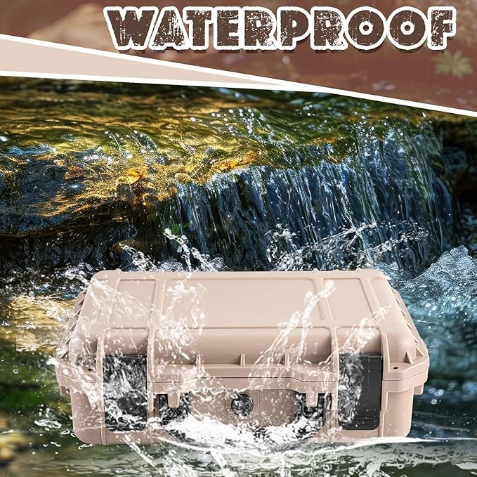 Relaxweex 1 Pcs Waterproof Hard Case with DIY Customizable Foam Insert Portable Protective Case with Knife for Camera Drones Equipments Tools Test Instruments(Tan,22.4 x 16.1 x 10.2 Inch)