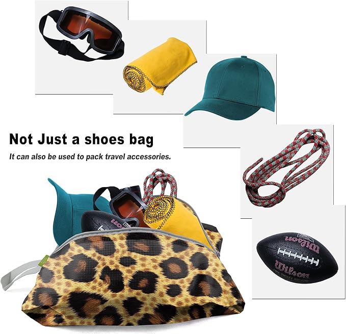 BeeGreen Leopard Shoe Bags 6 Pack for Travel with Handle as Packing Organizers for Suitcase and Luggage | Portable Nylon Storage Accessories for Vacations,Gym,Sport,Essential Gifts for Women and Men