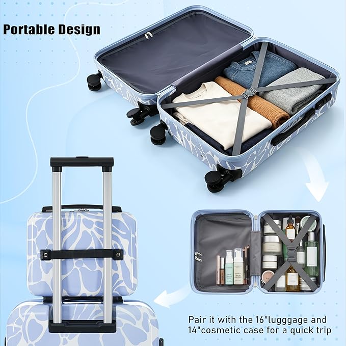 Hardside Luggage Sets, Lightweight Suitcase with Spinner Wheels, Blue Patterns