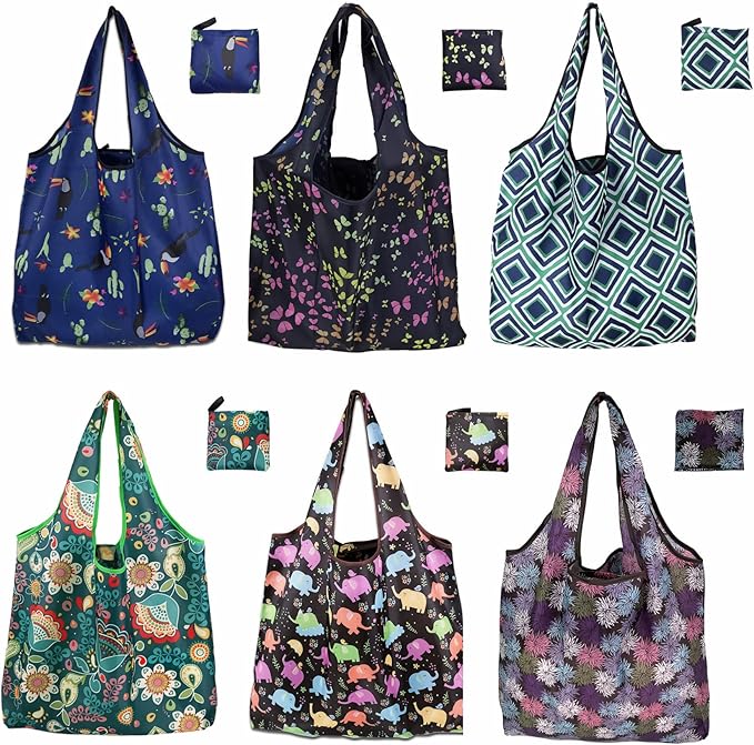 6 Pack Reusable Grocery Bags Heavy Duty with Handles, Reusable Shopping Bags for Women, Foldable, Washable for Store, Travel
