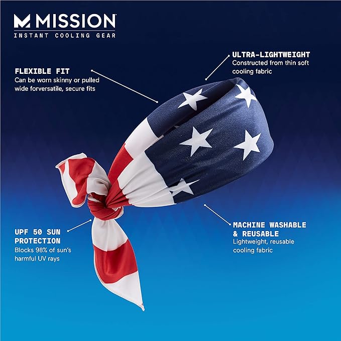 MISSION Cooling Bandana - Lightweight & Breathable - Cools Up to 2 Hours - UPF 50 Sun Protection - Machine Washable