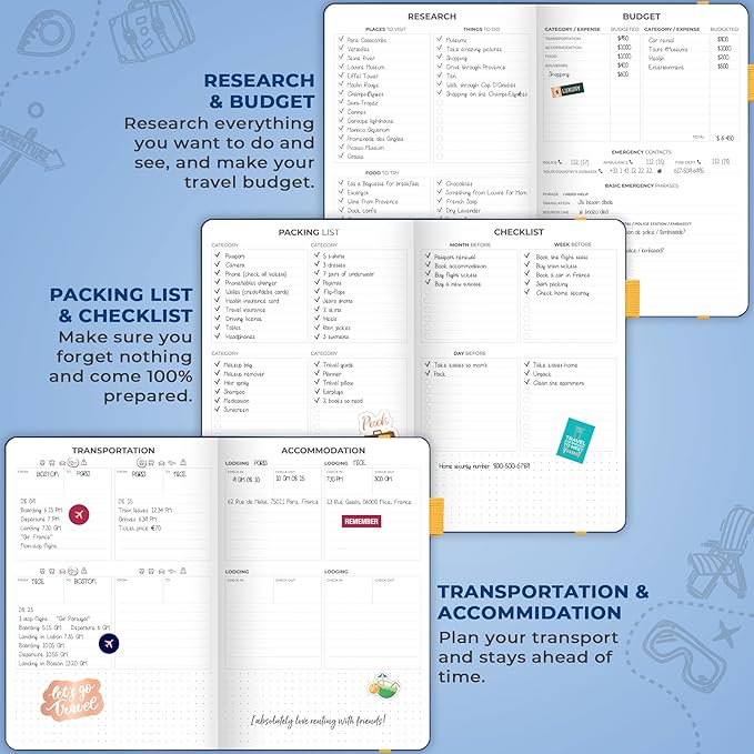 Clever Fox Travel Journal – Vacation & Trip Organizer with Budget Plan, Packing List, Travelling Expense Tracker, A5 (Mystic Blue)
