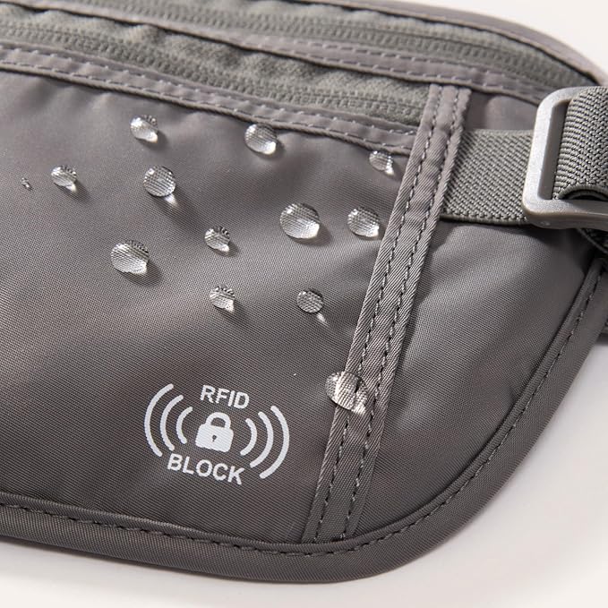 Pander RFID Blocking Travel Money Belt – Hidden Waist Pouch for Passport, Cash, Cards, Slim Belt Bag for Men and Women, Dim Grey (Pack of 2)