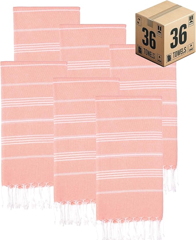 Turkish Beach Towels, Bulk Case of 36 | Oversized, Quick Dry, Sand Free | 100% Cotton, Large 38x71 Towels for Beach, Pool, Travel | Ultra-Soft, Compact, Absorbent | Salmon
