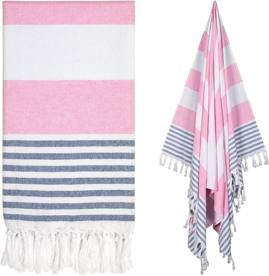 cabanana Turkish Beach Towel Oversized - 40"x70" Quick Dry Sand Free Thin Beach Towels for Adults,Extra Large Cotton Lightweigh Travel Towel for Beach Accessories (Pink Blue)