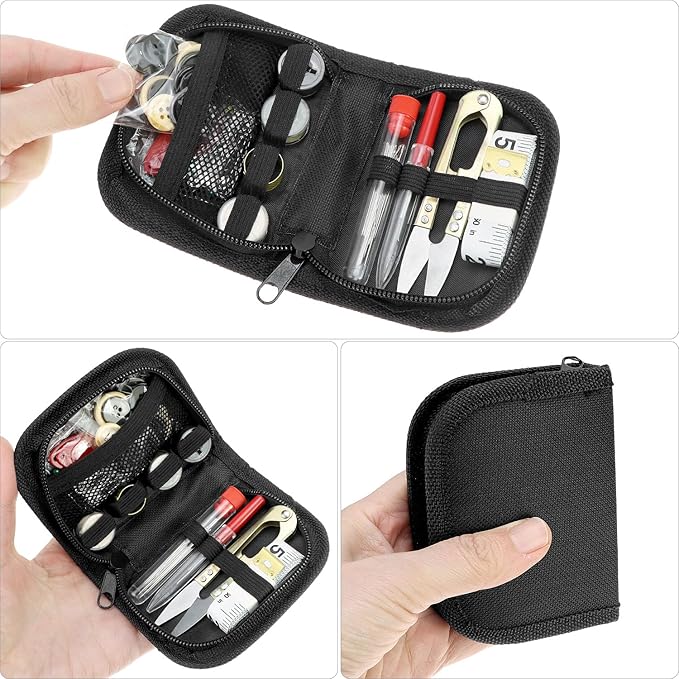 QWORK Military Sewing Kit Tactical Survival Repair Set with Heavy Duty Nylon Zipper Case, Basic Mending Tools with Military Buttons & 3 Large Thread Spools for Camping & Field Use