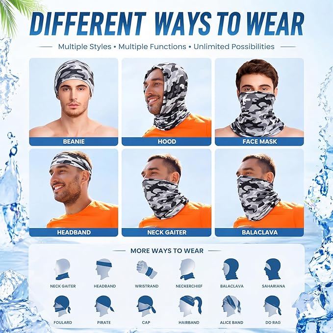 Geyoga 6 Pieces Summer UV Protection Cooling Neck Gaiter Face Clothing Neck Gaiter Mask Scarf Sunscreen Breathable Bandana