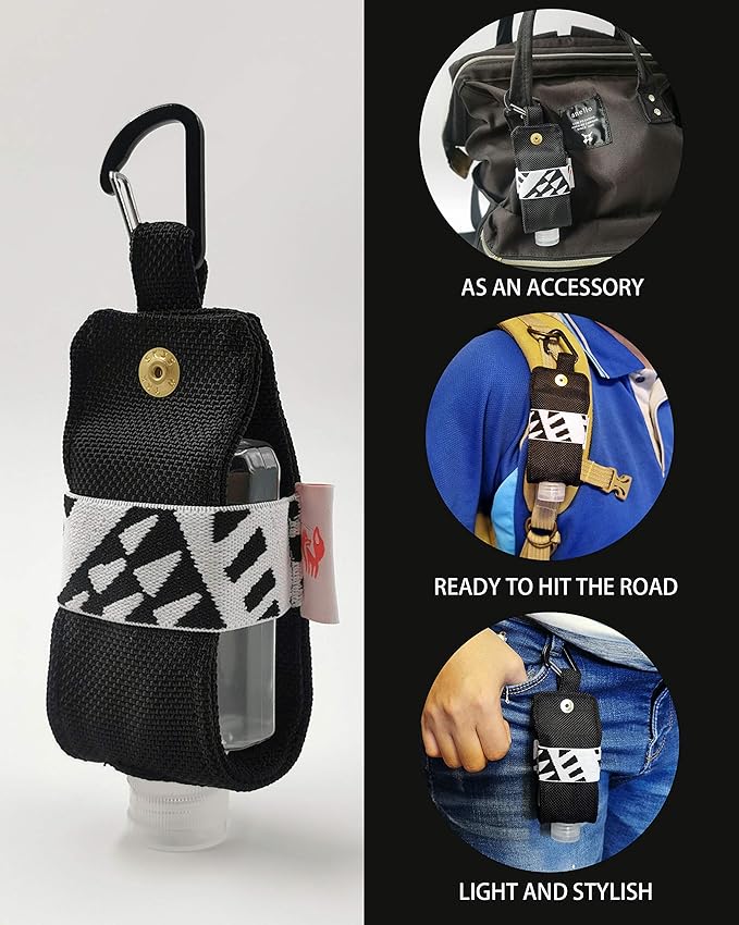 Travel Size Hand Sanitizer Holder,Bottle Case and Carabiner Carrier bag-Portable Mini Waist Bag for Liquids Clip On Backpack and Purse - Not Include Empty 60ml/ 2 oz bottle. (2 Pack) Oliver And Black