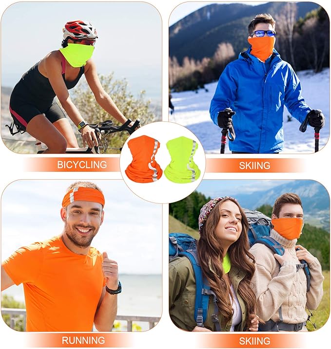 SATINIOR 8 Pcs Neck Gaiter Face Mask, Reflective Summer UV Protection Cooling Scarf Neon Breathable Bandana for Men Women