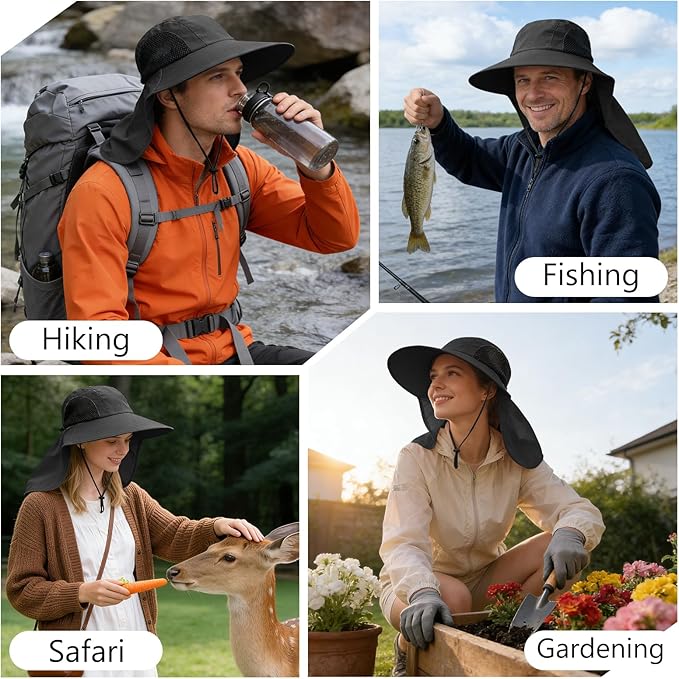Sun Hat for Men Women with Neck Flap,UPF 50+ UV Protective Hiking Fishing Hats,Wide Brim Sun Hat for Women&Men