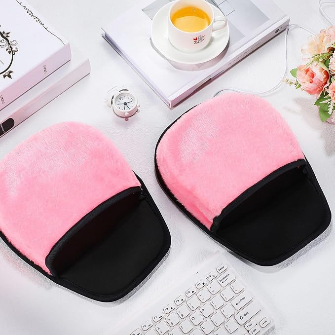 2 Pieces Heated Mouse Pad Hand Warmer USB Heated Mousepad Plush Mouse Pad Removable Hand Warming Supplies for Men and Women Office Home Computer Laptop(Pink)