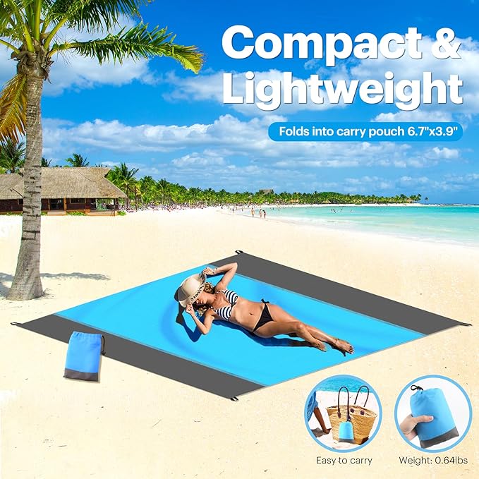 EASYFUN Beach Blanket Sandproof Oversized, 79''×83'' Extra Large Beach Mat, Portable Picnic Mat for Travel Camping Hiking, Lightweight Beach Essentials Family Water Resistant Mat