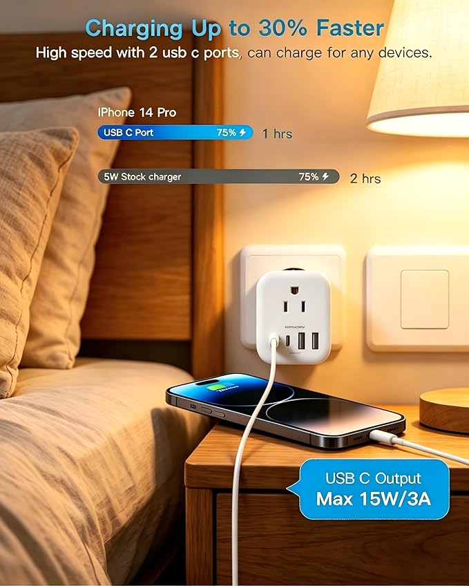 2 Pack European Travel Plug Adapter, HANYCONY International Power Adapter 4 Outlets 4 USB C Ports (2 USB C), Foldable Type C Adapter for US to Most Europe EU Italy Spain Greece Portugal France Germany