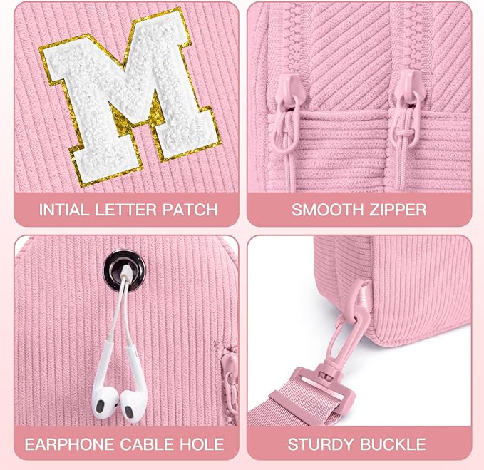Viverte Small Corduroy Sling Bag Initial Crossbody Bag Fanny Pack for Girls Personalized Birthday Gifts for Teen Girls Gifts