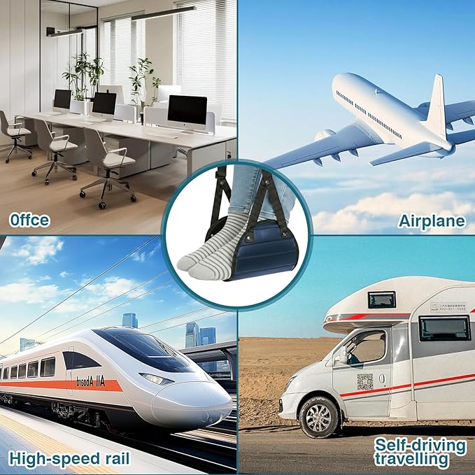Airplane Foot Rest,Portable Foot Hammock for Plane Travel,Footrest for Airplane Travel,Adjustable Memory Foam Foot Sling,Office Leg Rest for Adults, Travel Essentials for Long Flight