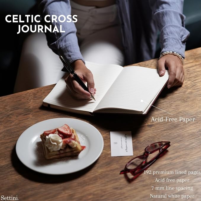 SETTINI® Lined Journal - Celtic Cross Journal for Writing Gift Set - Hardcover Vegan Leather, Includes Luxury Pen in a Unique Pen Holder, 192 Pages, A5, Fathers Day Gift, Bible Journal, Journal for Men & Women