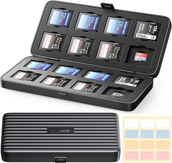 ORICO 32 Slots Memory Card Case, Waterproof & Anti-Shock Portable SD/TF Cards Holder for 16 SDXC SDHC + 16 TF Cards Slots Storage Case Camera Accessories for Photography MSCD-2 Black