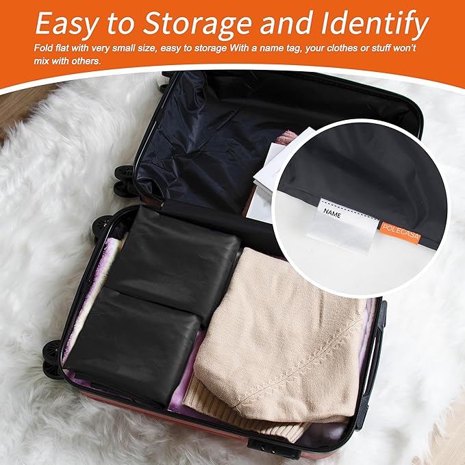 Polecasa Extra Heavy-Duty Laundry Bag 28x36”- Machine Washable Large Storage Bag with Reinforced Handles & Drawstring Closure & ID Tag for College Dorm Travel -Black