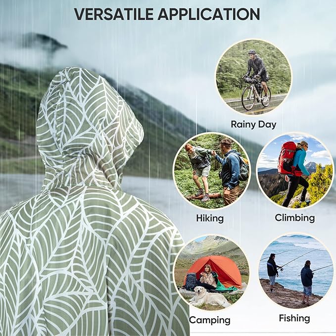 PTEROMY 3-in-1 Hooded Rain Poncho for Adult with Pocket, Waterproof Lightweight Unisex Raincoat for Hiking Camping Emergency