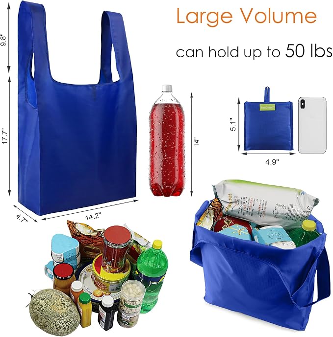 BeeGreen Marrs Reusable Grocery Bags Wholesale Green Reusable Kitchen Bags Bulk Foldable-Machine Washable with Zipper Storage Pouch 50 Packs