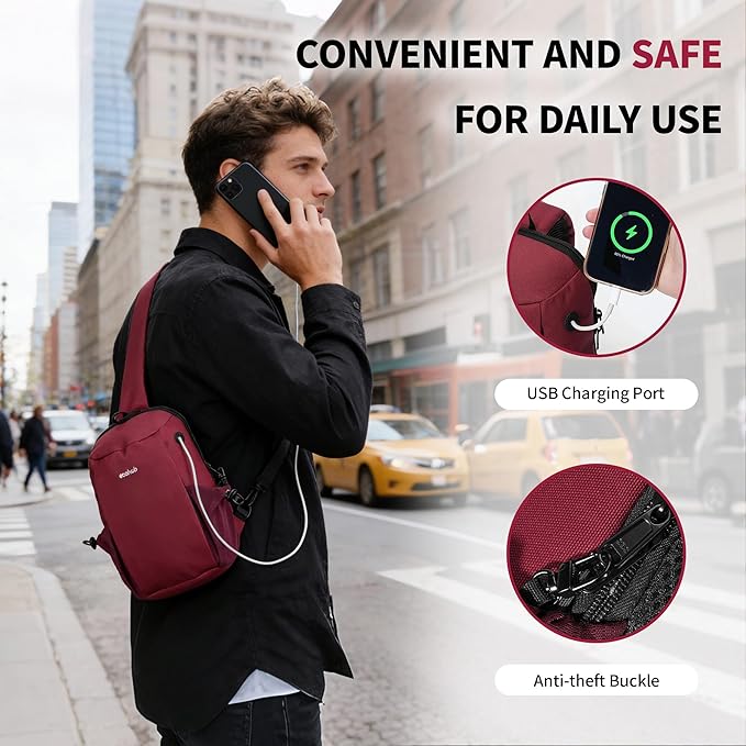 ECOHUB Sling Bag for Women Men Anti Theft Crossbody Bags Travel Purses Anti Theft Crossbody Hiking Backpacking Packs, Red