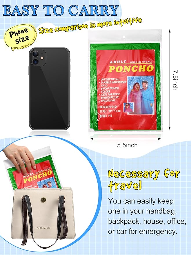 40 Pack Disposable Rain Ponchos for Adults Disposable Ponchos Pack with Drawstring Hood Elastic Sleeves Raincoat for Camping