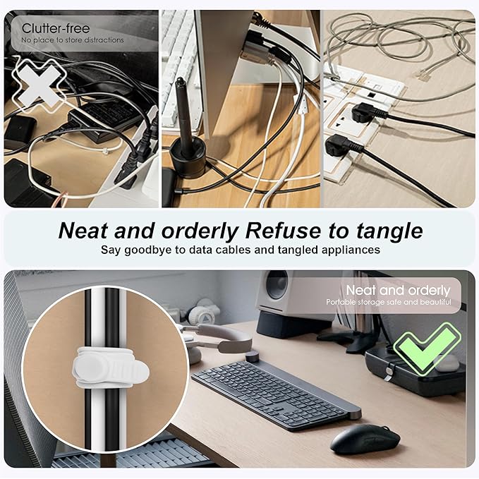 16Pcs 4.2" Silicone Cable Ties Cord Organizer for Cable Management, Reusable Cable Organizer Electronic Accessories in Home,Office,Kitchen,School,Travel(Black*8 & White*8)