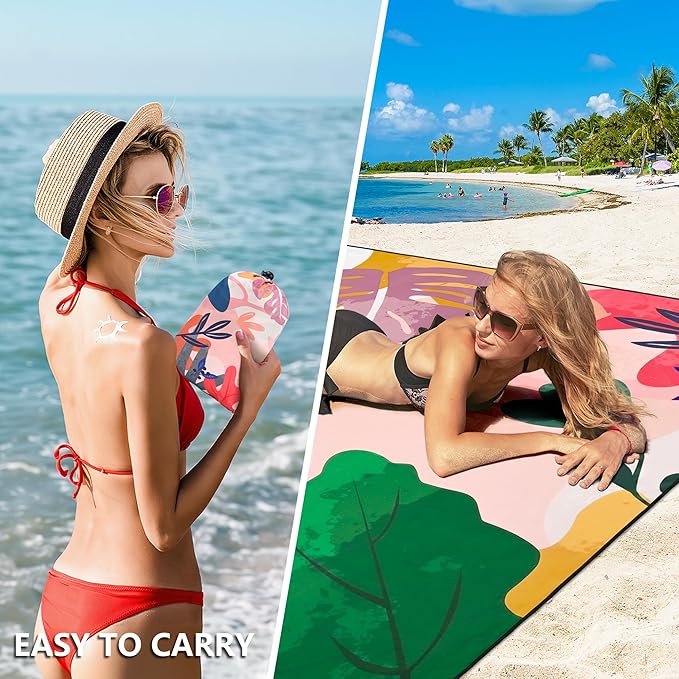 HIHOHO Beach Blanket Waterproof Sandproof Extra Large Beach Mat 79" X 83"/120"x108"for 1-8 Adults Quick Drying Durable Outdoor Picnic Mat for Beach Travel Camping Hiking