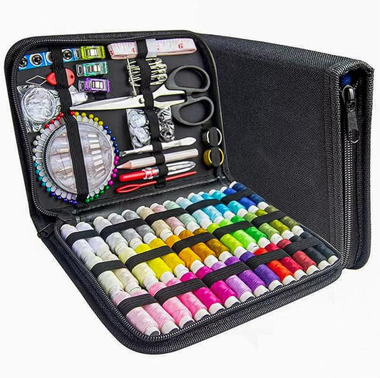 JUNING Sewing Kit with Black Case Portable Sewing Supplies for for Mom Grandma Women Men Teen Girls Boys Adults Beginner, Home Travel, Emergency, 42 Threads, Scissors, Needles, Measuring Tape and More