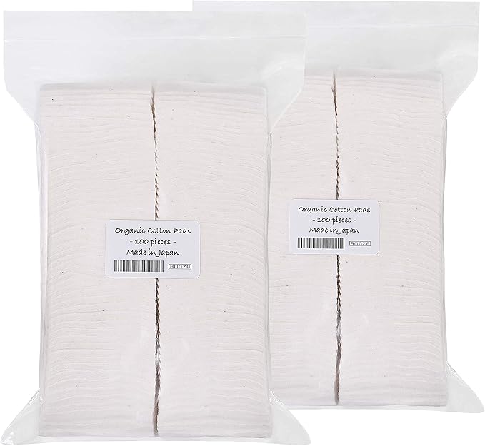 Japanese Organic Cotton Pads 100 Pieces 100% Organic Unbleached [Made in Japan] (2 Packs)