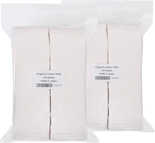 Japanese Organic Cotton Pads 100 Pieces 100% Organic Unbleached [Made in Japan] (2 Packs)