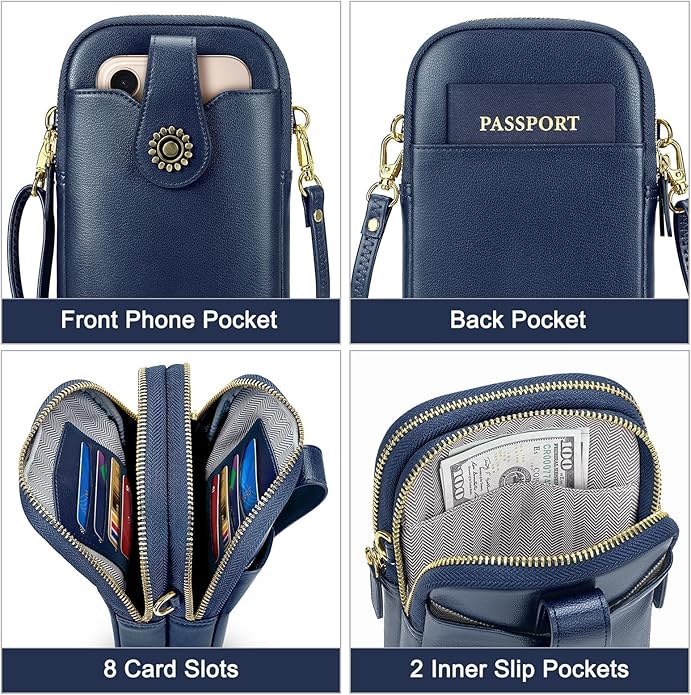 Peacocktion Small Crossbody Bags for Women, Leather RFID Cell Phone Purse, Trendy Travel Crossbody Purses with Zipper