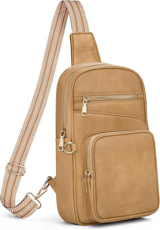 Anti Theft Crossbody Bags for Women,RFID Sling Bag Travel Purse,Vegan Leather Cross Body Purses Chest Bag for Travel(khaki)
