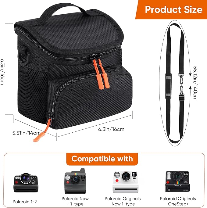 KANG YU Camera Sling Bag Compatible with Polaroid Now+ Generation 3rd/2nd/1st I-Type, Crossbody Camera Bag Compatible with Polaroid Now Instant Camera, Camera Carrying Case with Adjustable Strap