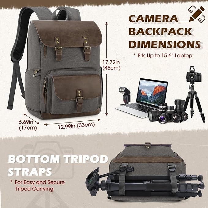 RAINSMORE Camera Bag Professional for DSLR/SLR Mirrorless Waterproof 15.6 Inch Laptop Photography Backpack with Side Access Rain Cover Tripod Holder Large Anti-Theft Camera Backpacks for Photographers