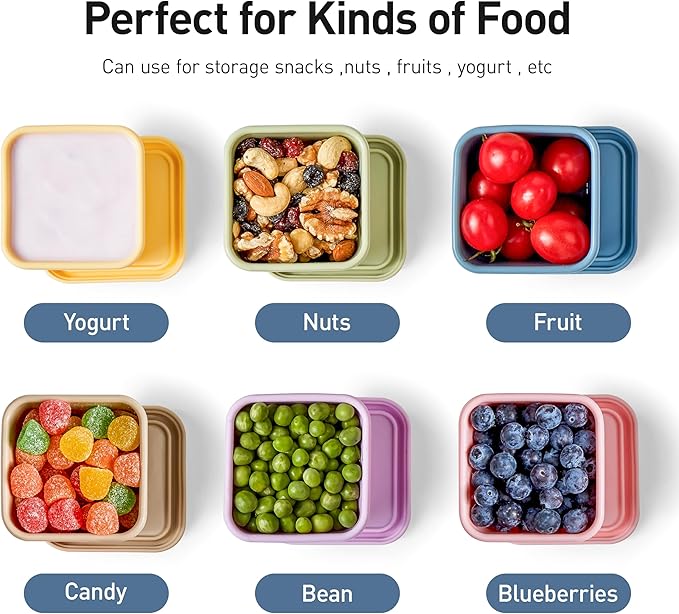 ISSEVE 4pack 6oz Silicone Snack Containers for Kids, Reusable Small Containers with Lids, Leak Proof Food Storage Containers, Children Kids Lunch Box for Daycare, School, Travel