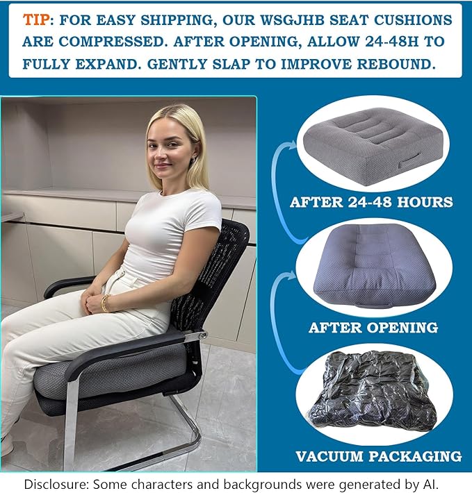 WSGJHB Office Chair Cushion Pillow Adult Car Booster Seat Cushions for Short People Effectively Increase Field of View Lower Back Fatigue Relief, for Cars, Office, Home Anti-Slip 18x18x4.7 inchs Gray